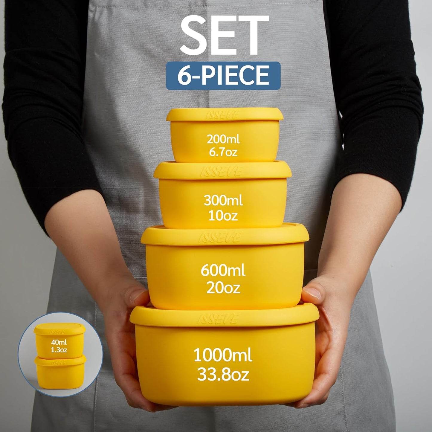 ISSEVE 6Pcs/Set Nesting Silicone Food Storage Containers with Lids, BPA Free Reusable Meal Prep Silicone Containers Lunch Box Bento Box Set (33.8oz, 20oz, 10oz, 6.7oz, 1.3oz) (Purple)