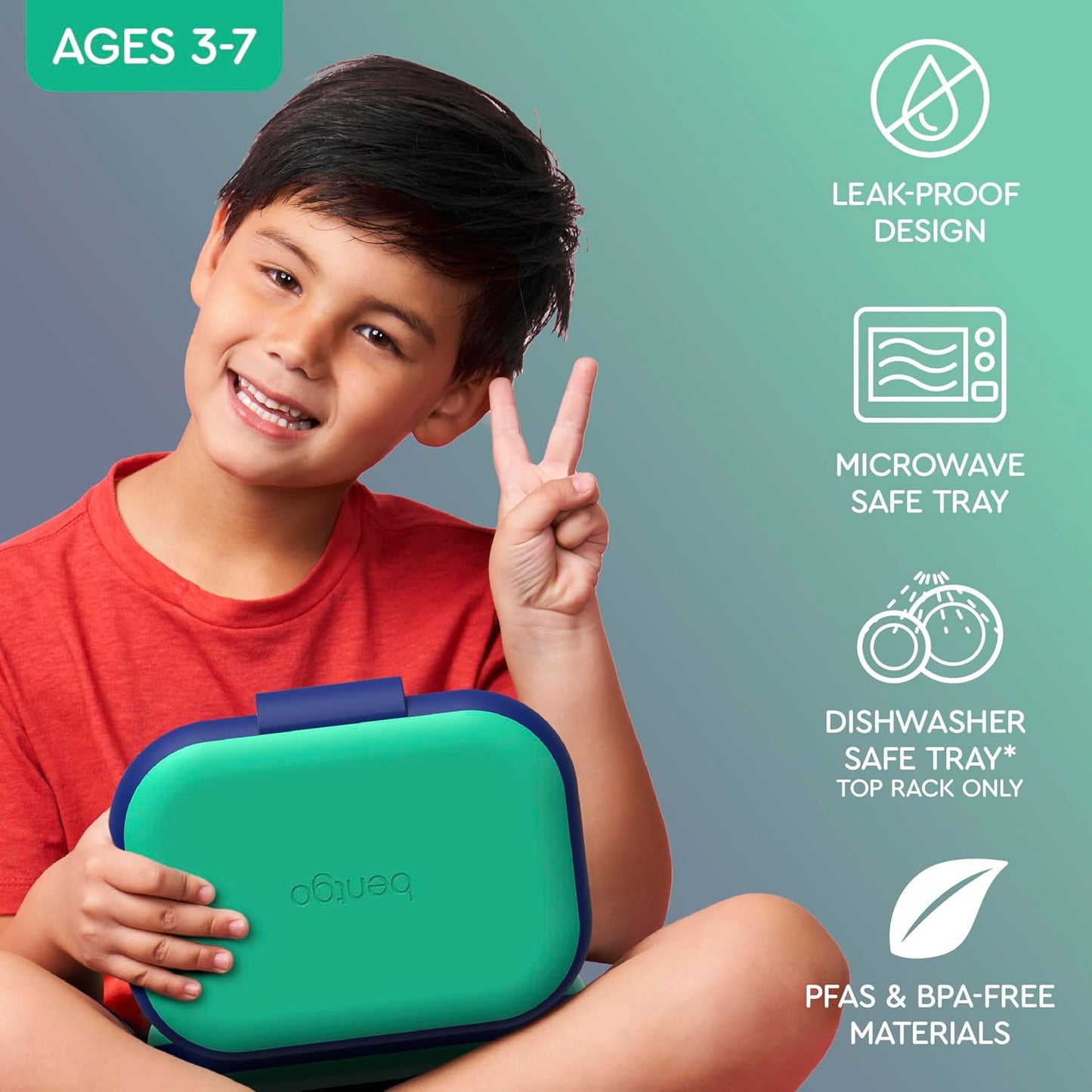 Bentgo Chill Kids Leak-Proof Lunch Box - 4-Compartment Bento Box with Built-In Ice Pack, 3.3 Cup Capacity, PFAS & BPA-Free, Microwave & Dishwasher Safe, Ideal Size for Ages 3 to 7 (Truly Teal)
