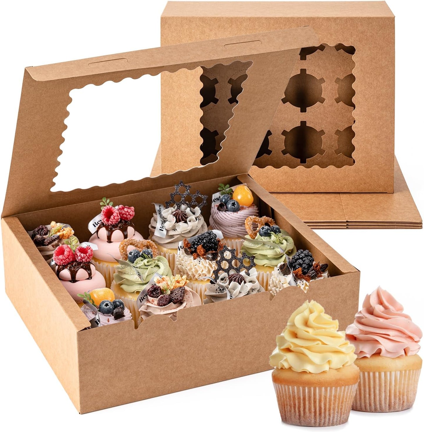 12 Count Cupcake Boxes, 4PCS Cupcake Container with Window, Food Grade Cupcake Holder for Birthday Holiday Party, Bakery Supplies for Cupcakes, Desserts, and More