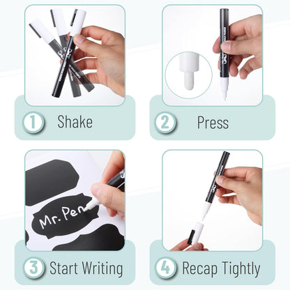Mr. Pen- Chalkboard Labels, 100 pcs, Assorted Shapes | Waterproof Reusable Blackboard Stickers with 1 Erasable Liquid Chalk Marker for Mason Jars