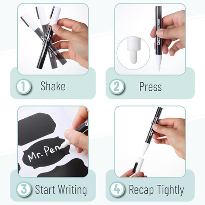 Mr. Pen- Chalkboard Labels, 100 pcs, Assorted Shapes | Waterproof Reusable Blackboard Stickers with 1 Erasable Liquid Chalk Marker for Mason Jars