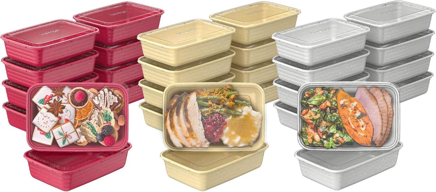Bentgo Prep 60-Piece Meal Prep Kit - Reusable PFAS & BPA-Free Food Containers, 1-Compartment, 2-Compartment, & 3-Compartments - Microwave, Freezer, & Dishwasher Safe (Gleam Metallics)