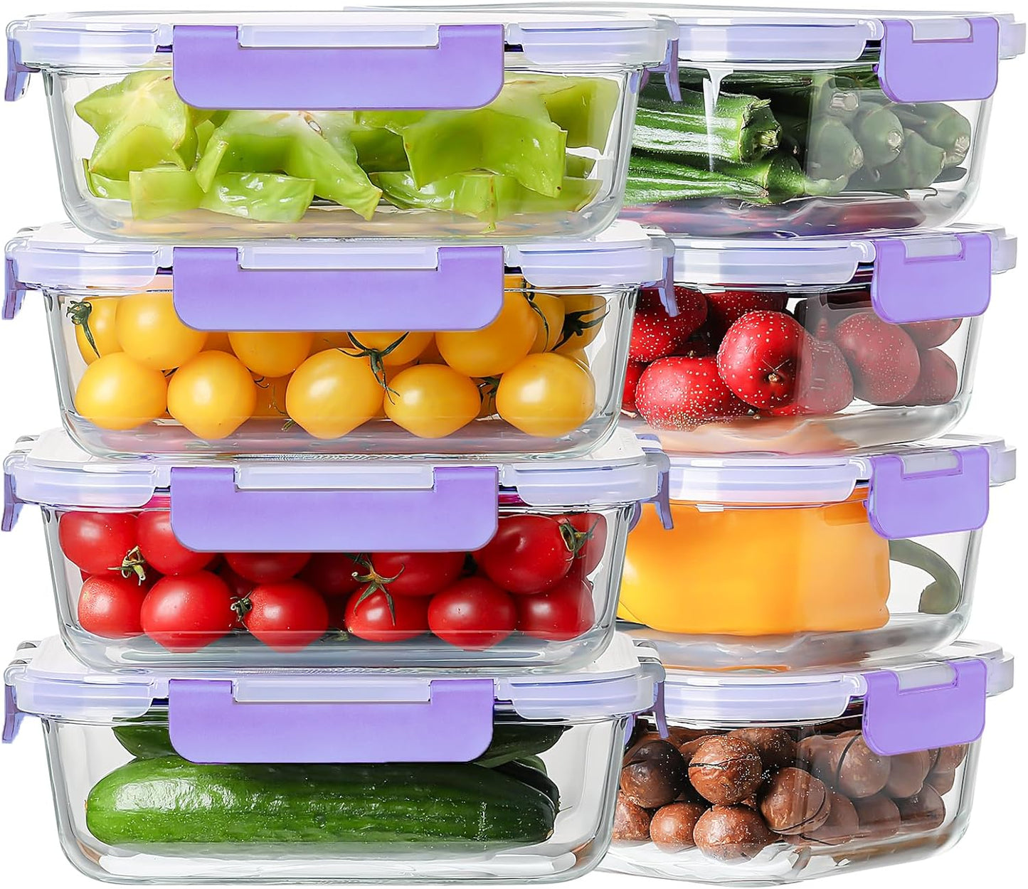 8 Pack 36oz Large Glass Meal Prep Containers with lids, Glass Food Storage Containers with Leak Proof Snap Lock Lids , Airtight Bento lunch Boxes, Kitchen Storage, Oven, Freezer and Dishwasher Safe