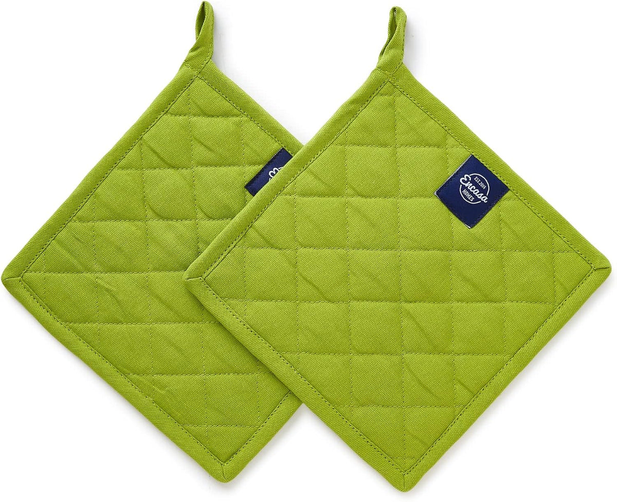 Encasa XO Pot Holders, Quilted Kitchen Hot Pads 8"x8" Black