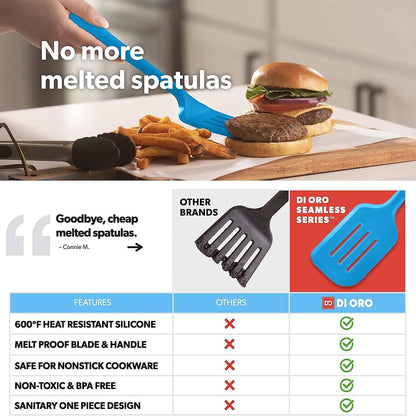 DI ORO Silicone Turner Spatula Set - Kitchen Spatulas for Nonstick Cookware - Cooking Utensils for Flipping Eggs & Pancakes - 600°F Heat-Resistant BPA Free Turners - Dishwasher Safe (4pc, Black)