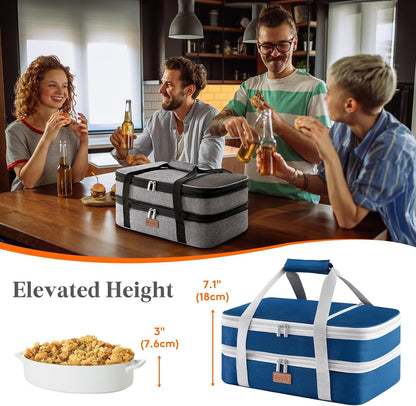 Lifewit Insulated Double Decker Casserole Carrier, Expandable Lasagna Lugger Tote Bag for Hot or Cold Food, Fits 9" x 13" Baking Dish for Potluck Parties, Picnic and Cookouts, Grey-Geometric