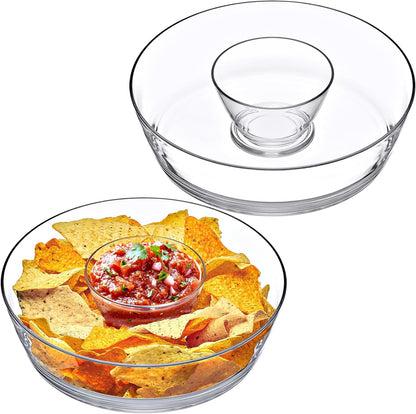 Amazing Abby - Charlie - Plastic Chip and Dip Bowl, Clear Serving Platter, Unbreakable Party Appetizer Tray, BPA-Free, Dishwasher-Safe, Great for Chips, Salsa, Veggies, Snacks, and More