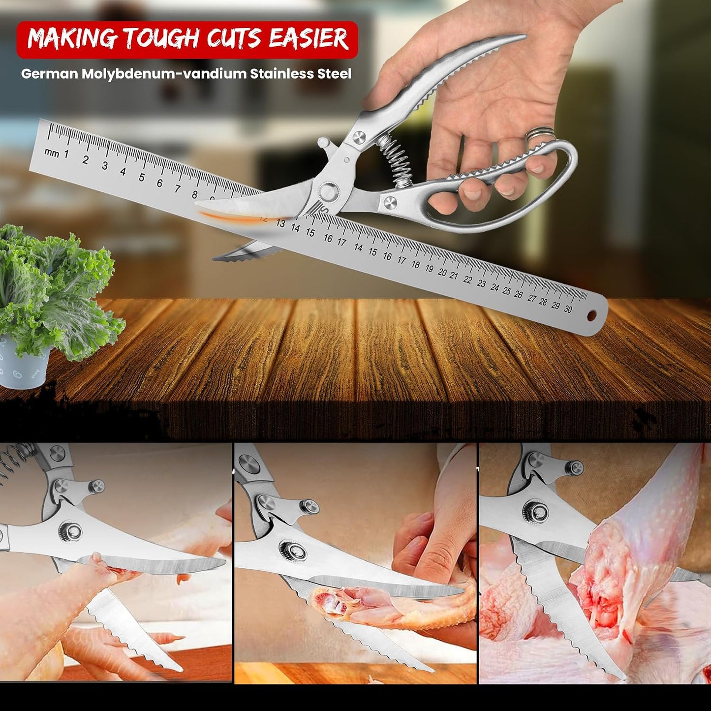 Heavy Duty Kitchen Shears – Poultry Shears and Kitchen Scissors for Chicken,Turkey, Bone, Meat & Fish – Spring Loaded Spatchcocking Shears – Dishwasher Safe with Safety Lock, Gift Box Included