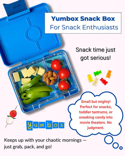 Yumbox Snack Box, 3 Compartments, Leakproof, Glitter Blue | Built-In Dip Well | Removable Compartment Tray | Easy-Open Single Latch | Lightweight & Compact | Perfect for Snacks & Sides