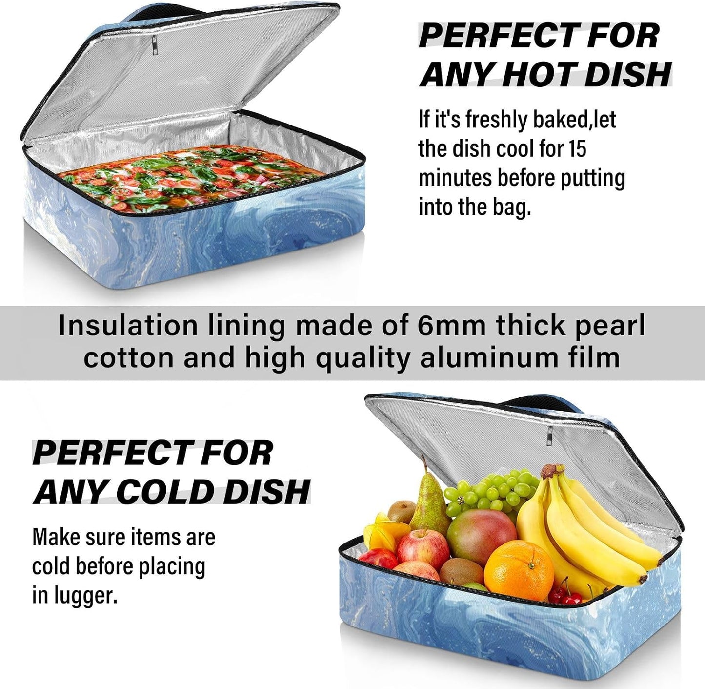Casserole Carriers for Hot or Cold Food Reusable Casserole Dish Carrier Insulated Thermal Large Capacity Durable Perfect for Party Camping Family Gatherings Yellow Fish - Colors A