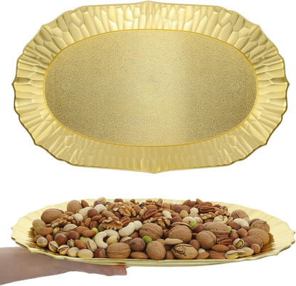 6 Pack Plastic Serving Tray Set, Gold Rectangular Serving Platters 14"x8.5", Reusable Food Display Trays, Decorative Appetizer Platters for Party Dessert Table Cupcake Charcuterie Cookies