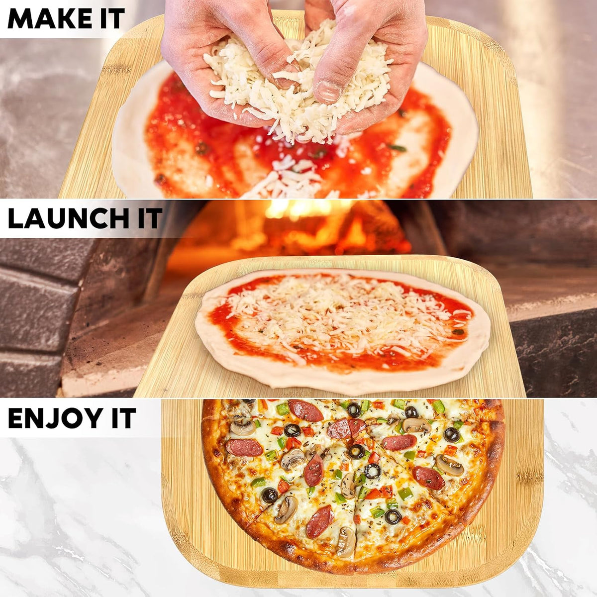 Pizza peel, 16" natural bamboo pizza paddle, Essential accessories for indoor Outdoor Ovens, baking homemade pizza, cutting board, Cheese, Serving Pizza, Bread, Cookies & More, Eco-Friendly & Durable