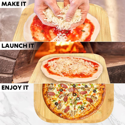 Pizza peel, 16" natural bamboo pizza paddle, Essential accessories for indoor Outdoor Ovens, baking homemade pizza, cutting board, Cheese, Serving Pizza, Bread, Cookies & More, Eco-Friendly & Durable