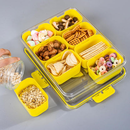 WACOI Divided Snack Serving Tray with Lid and Handle travel Snackle Box Charcuterie Container Portable Storage Organizer for Candy, Fruits, Nuts, Snacks 1Pack White