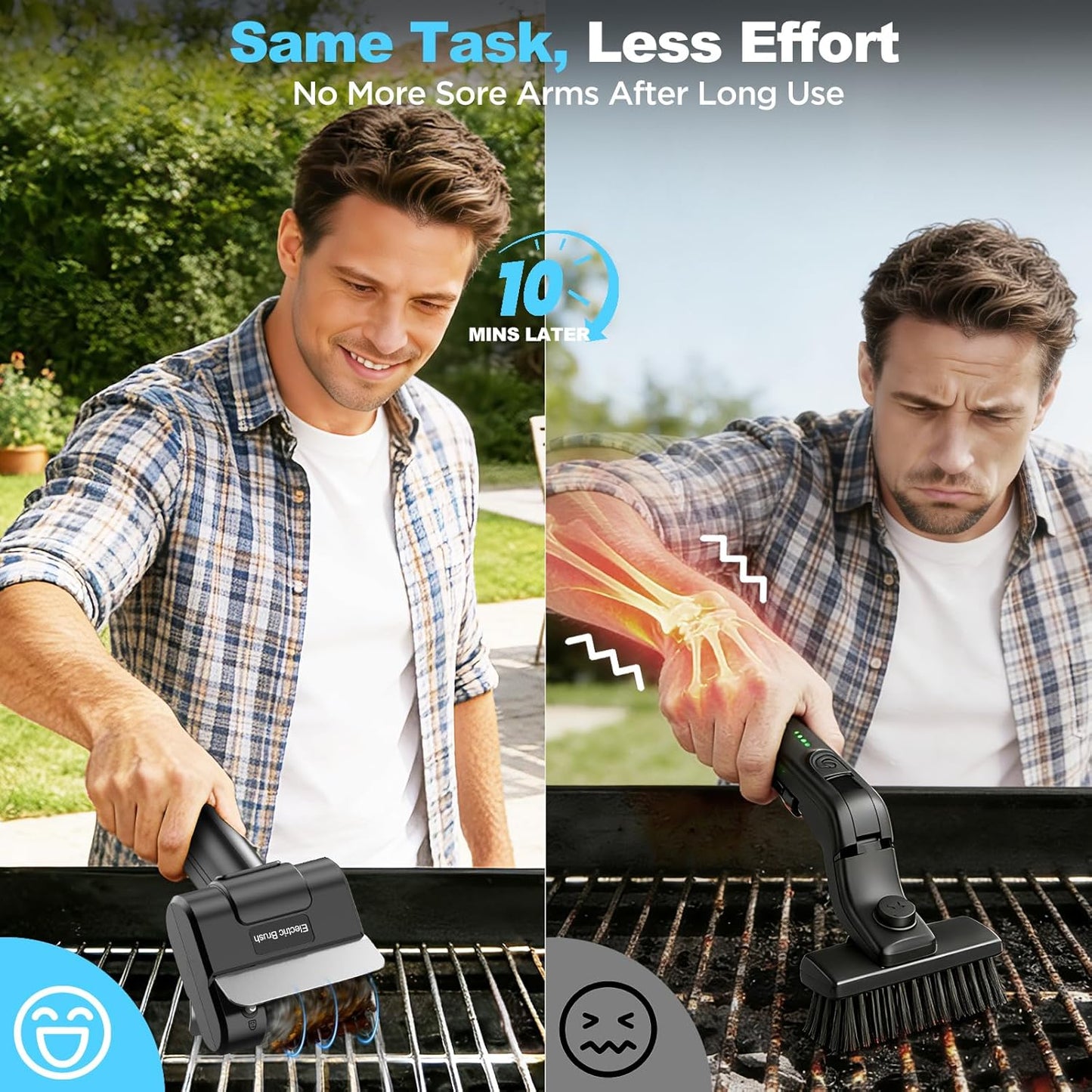 Electric Grill Brush with Dual Safety Lock - Ideal Gift for Men Dad Husband, Professional BBQ Cleaner with Submersible 304 SS Head, Splash-Proof Scrubber for Outdoor Grill (Blue Button)