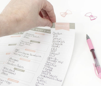 bloom daily planners Weekly Meal Planning Pad - Magnetic Hanging Refrigerator Menu Planner with Tear-Off Sheets & Perforated Grocery Shopping Lists - 6” x 9” (Grey & Pink)
