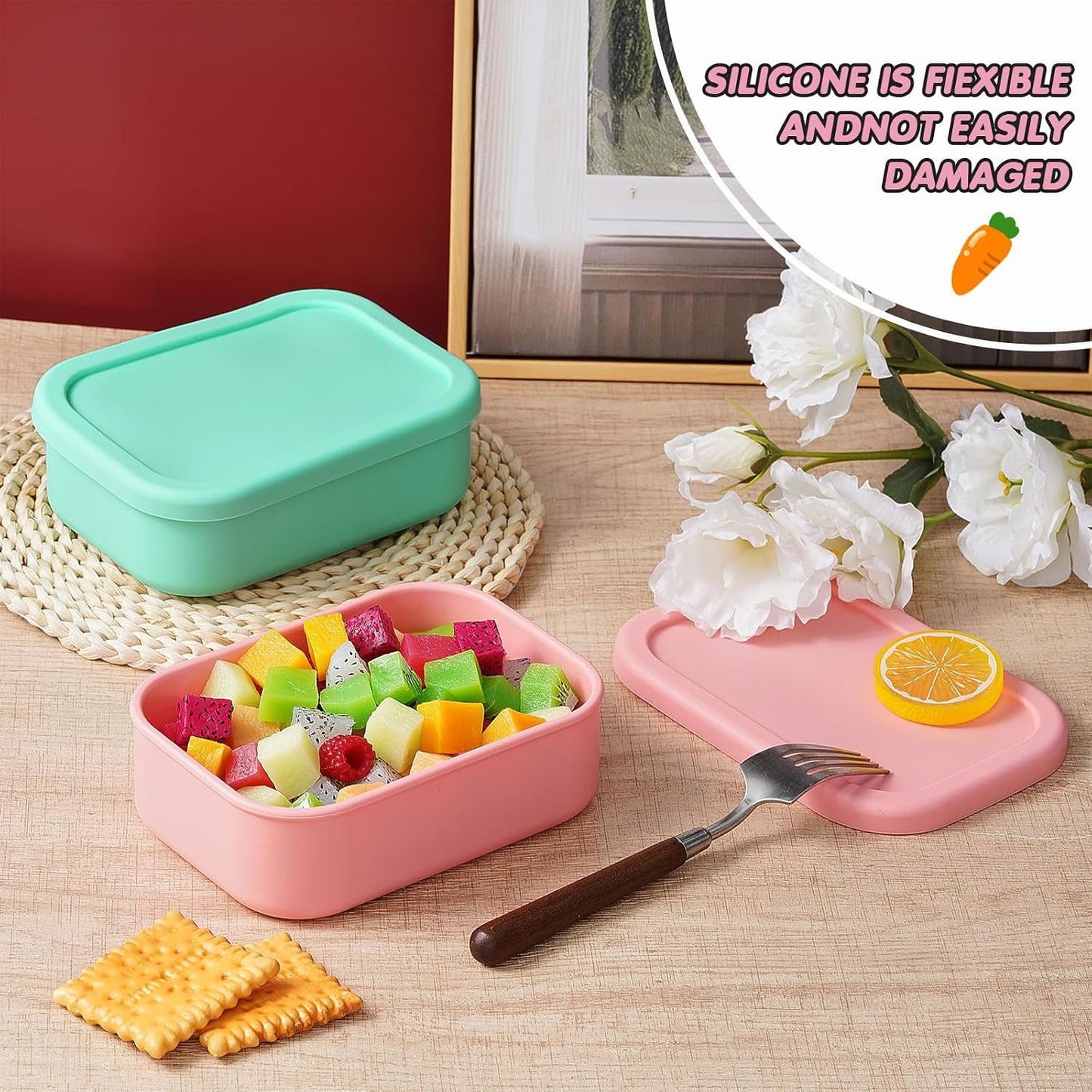 Layhit 4 Pcs Silicone Bento Box Lunch Box for Adult, 23.7 oz Reusable Sandwich Containers Food Storage with Lids Airtight for Lunch Meals Snacks, Dishwasher Freezer Safe (Matte Multicolor)