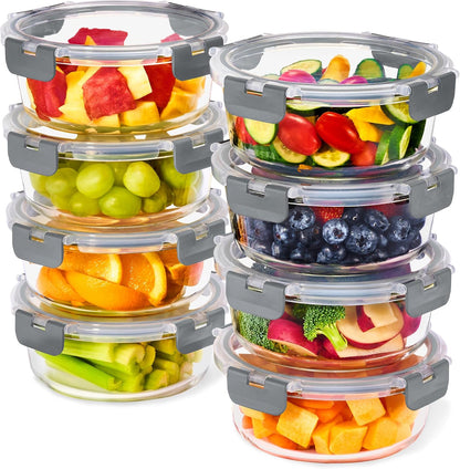 Sorbus Glass Meal Prep Containers Set – 8 Round 32oz Containers with Airtight Lids – Freezer, Dishwasher, Oven Safe – Reusable Food Storage Bowls