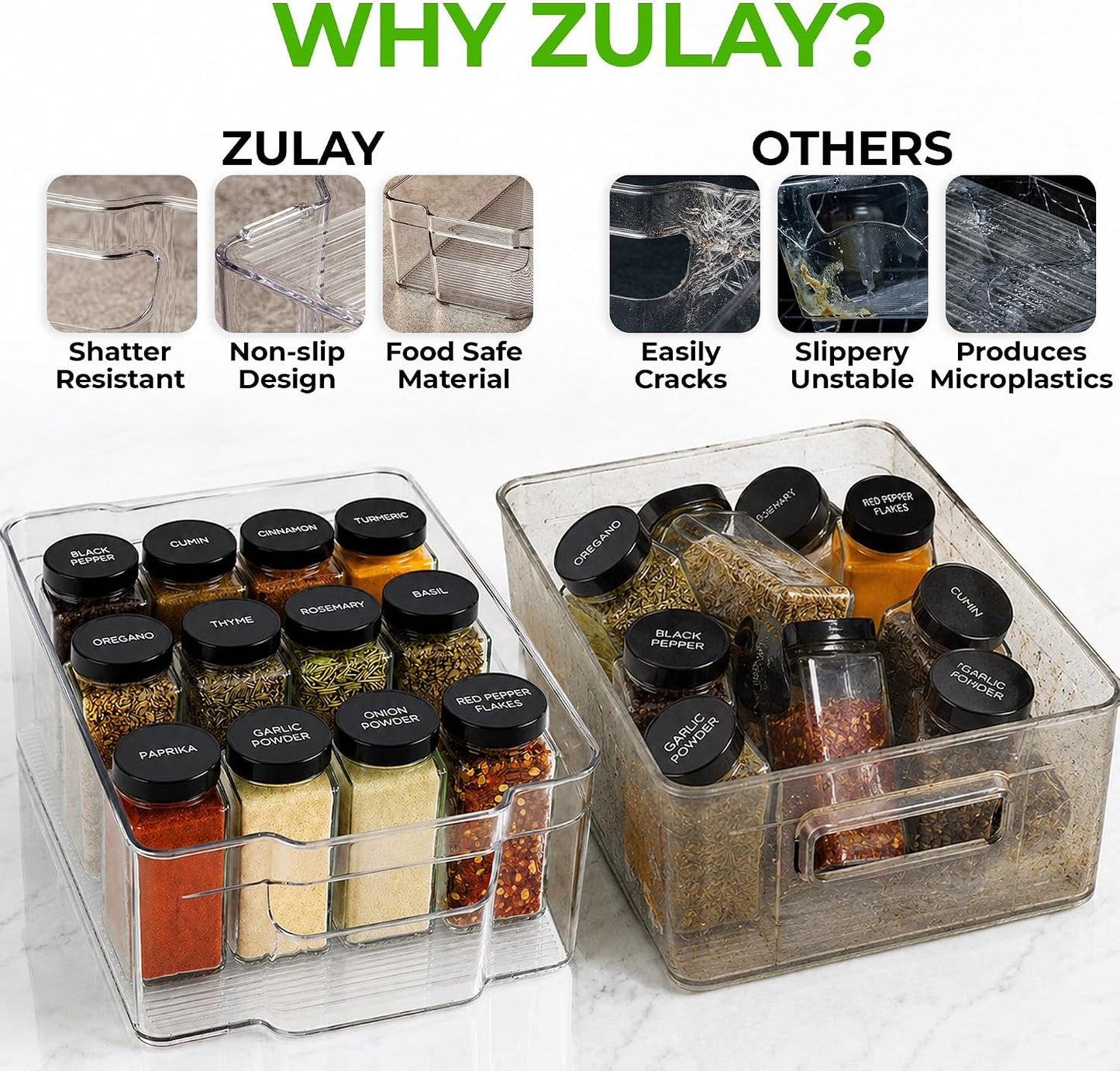 Zulay Kitchen 4 Pack Refrigerator Organizer Bins – Large Clear Fridge Storage Containers with Built-In Handles & Non-Slip Feet - Ideal Fridge Organizers, Kitchen Cabinets, Pantry Organization