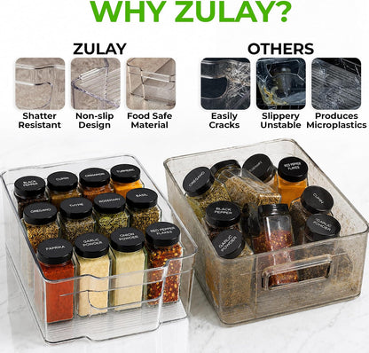 Zulay Kitchen 4 Pack Refrigerator Organizer Bins – Large Clear Fridge Storage Containers with Built-In Handles & Non-Slip Feet - Ideal Fridge Organizers, Kitchen Cabinets, Pantry Organization