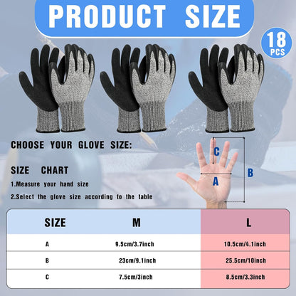 Copkim 18 Pairs Level 5 Cut Resistant Gloves Lightweight Protective Gloves with PU Coated Working accessories for Women Men