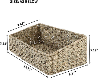 YAHUAN Hand Woven Water Hyacinth Baskets for Organizing Woven Trapezoid Basket Pantry Baskets Trapezoid Storage Bin for Shelves, Pantry, Closet and Home Decor (Water Hyacinth)