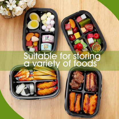 Chunful 36 Pcs 3 Compartment Transparent Snack Containers with Lids Disposable Bento Box Plastic Food Meal Prep Containers for Condiment Salad Dipping School Work Lunch