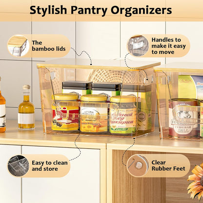Delamu 2 Set Pantry Organizers and Storage, Trash Bag Holder Under Sink Organizer for 4-13 Gal Bags, Trash Bag Dispenser with Bamboo Top for Onion, Potato, Garlic, Clear (11-7/32"L*7" W*7-1/8"H)