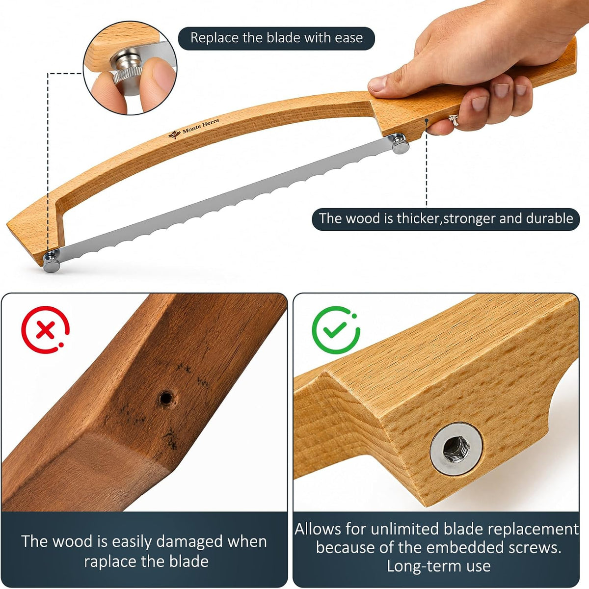 Adjustable Bread Knife for Homemade Bread with 1/2" and 1" Thickness Guides