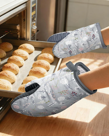 100% Thick Cotton Mini Oven Mitts Silicone Grip Lemon & Birds