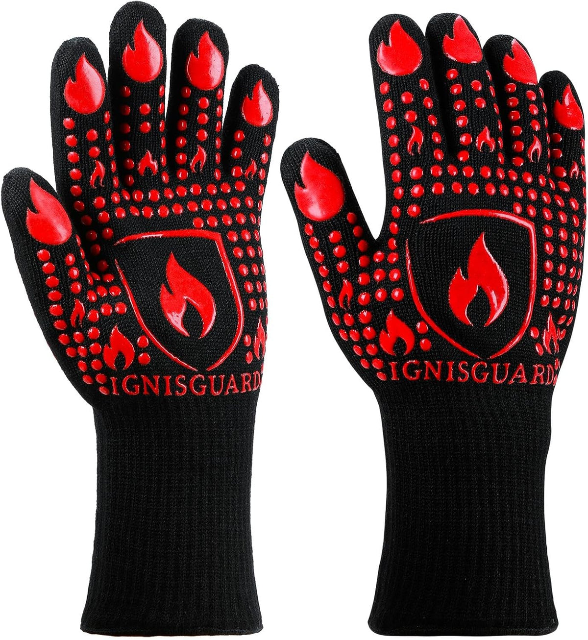BBQ & Grill Gloves, Oven Gloves Heat Resistant, 1 Pair, Red (L)