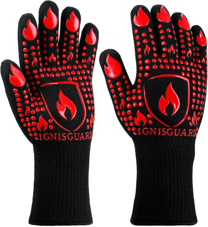 BBQ & Grill Gloves, Oven Gloves Heat Resistant, 1 Pair, Red (L)