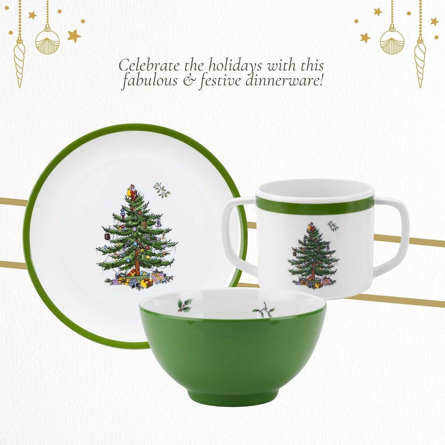 Spode Christmas Tree Melamine Chip and Dip | 14 Inch Serving Platter for Cheese, Appetizers, Chips, Salsa and more, Made of Melamine perfect for Hosting Indoors and Outdoors | Dishwasher safe