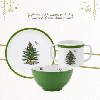 Spode Christmas Tree Melamine Chip and Dip | 14 Inch Serving Platter for Cheese, Appetizers, Chips, Salsa and more, Made of Melamine perfect for Hosting Indoors and Outdoors | Dishwasher safe