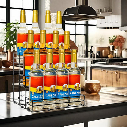 8 Bottles Coffee Syrup Rack Organizer, Coffee Syrup Stand Holder, 2 Tier Coffee Syrup Organizer for Coffee Bar Station, Wine Rack for Countertop, Bottle Display Shelf for Cocktail, Dressing