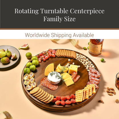 Shanik Acacia Wood Lazy Susan Cheese Board Set – Rotating Charcuterie Platter, Elegant Serving Tray for Appetizers, Snacks, Parties & Weddings