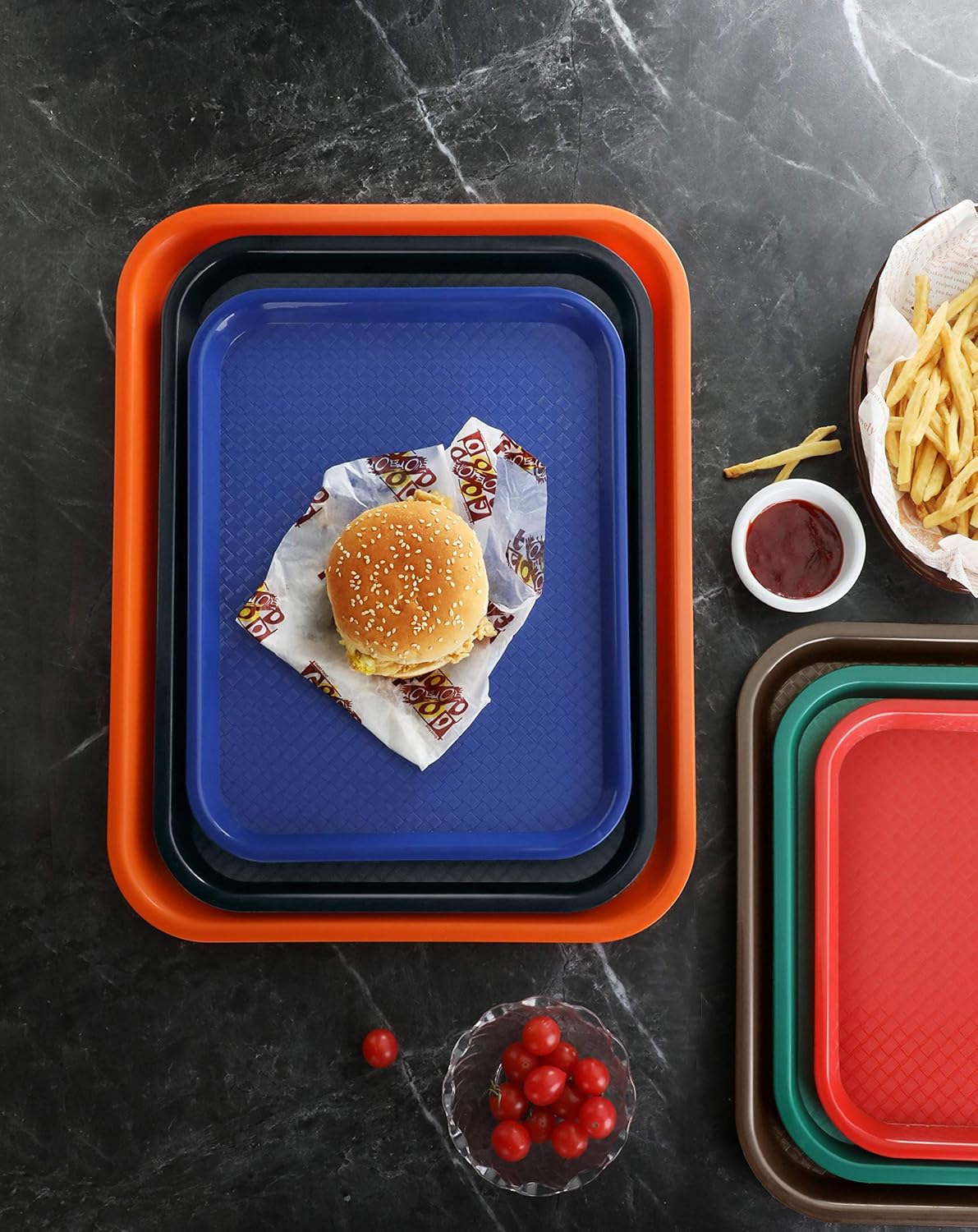 New Star Foodservice Fast Food Tray, Set of 12 (Black, 12 by 16-Inch)