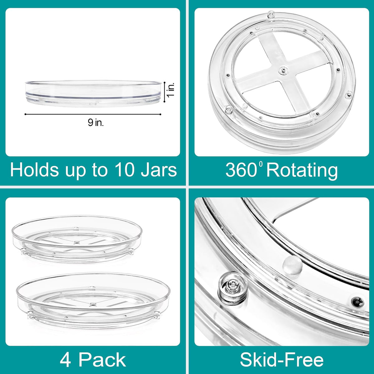 Sorbus 9 Inch Clear Lazy Susan Organizer Set, 2 Flat Turntable Organizer for Spice Organization for Cabinet, 1 Tall Lazy Susan for Kitchen, Home, Office, Closet, Classroom, Laundry Room Organization