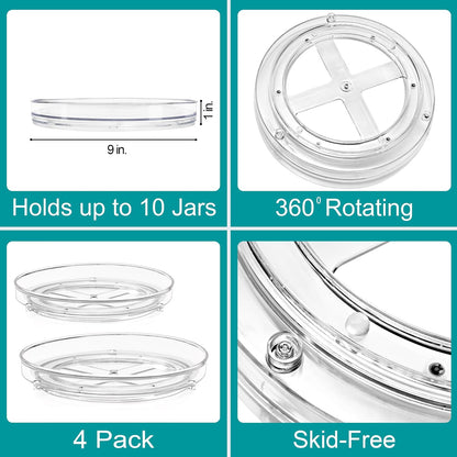 Sorbus 9 Inch Clear Lazy Susan Organizer Set, 2 Flat Turntable Organizer for Spice Organization for Cabinet, 1 Tall Lazy Susan for Kitchen, Home, Office, Closet, Classroom, Laundry Room Organization