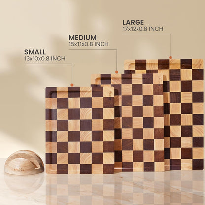 SMIRLY Walnut Cutting Board for Kitchen - Wood Cutting Boards with Handle and Juice Groove for Meal Prep, Serving, Charcuterie - Kitchen Gadgets - Non Toxic Wooden Chopping Board Set of 3 with Holder