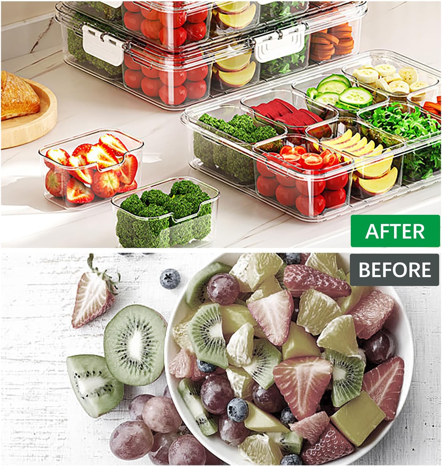 Snackle Box Container with 4 Forks, Divided Serving Tray with Lid and Handle, Veggie and Fruit Platter Tray for Parties, Large Food Organizer Box with Stainless Steel Forks, 8 Compartment