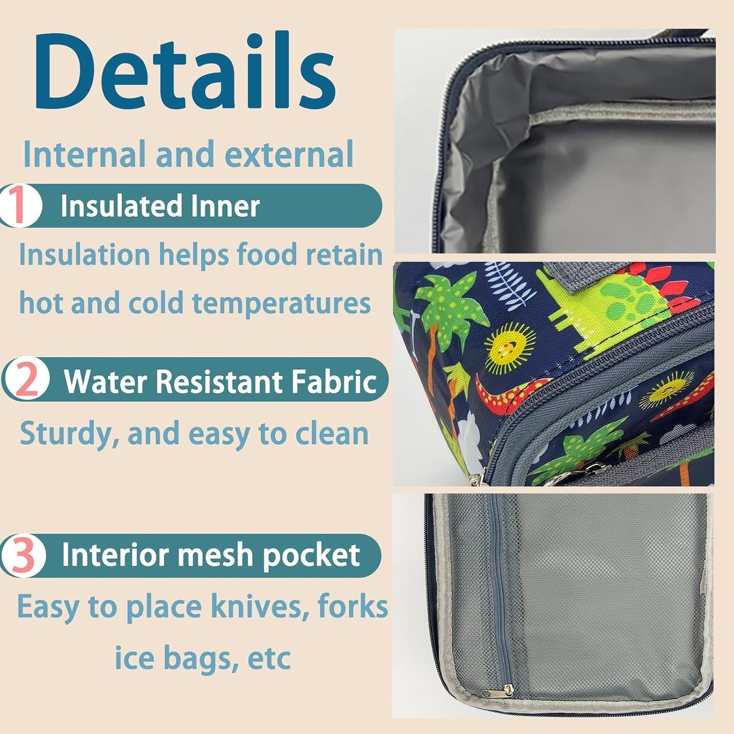 Kulle Space Lunch Box for Kids, Insulated Lunch Bag for Boys, Large Capacity Thermal Tote for School, Office, Daycare - Rocket Design, Washable & Leakproof