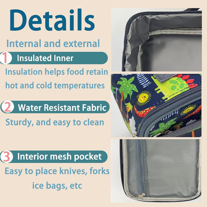 Kulle Space Lunch Box for Kids, Insulated Lunch Bag for Boys, Large Capacity Thermal Tote for School, Office, Daycare - Rocket Design, Washable & Leakproof