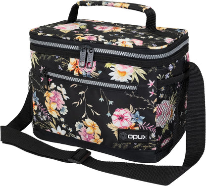 opux Insulated Lunch Box Men Women, Lunch Bag for Work School, Leakproof Soft Cooler Tote Adult, Large Lunch Pail Kids Boys Girls, Picnic Beach Food Bag with Shoulder Strap, Purple Floral