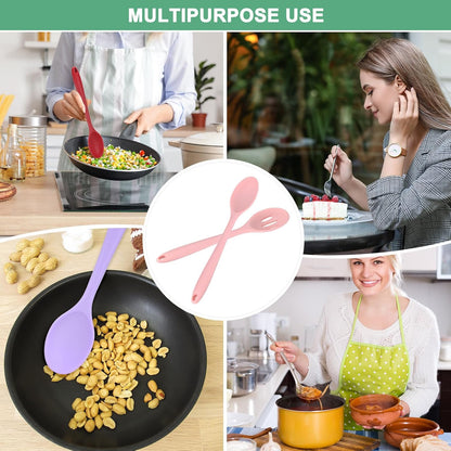 M METERXITY 2-Pack Silicone Cooking Spoons, 10.6" Mixing Nonstick Slotted and Solid Serving Spoons, Heat Resistant Utensils for Kitchen/Cooking/Baking/Stirring