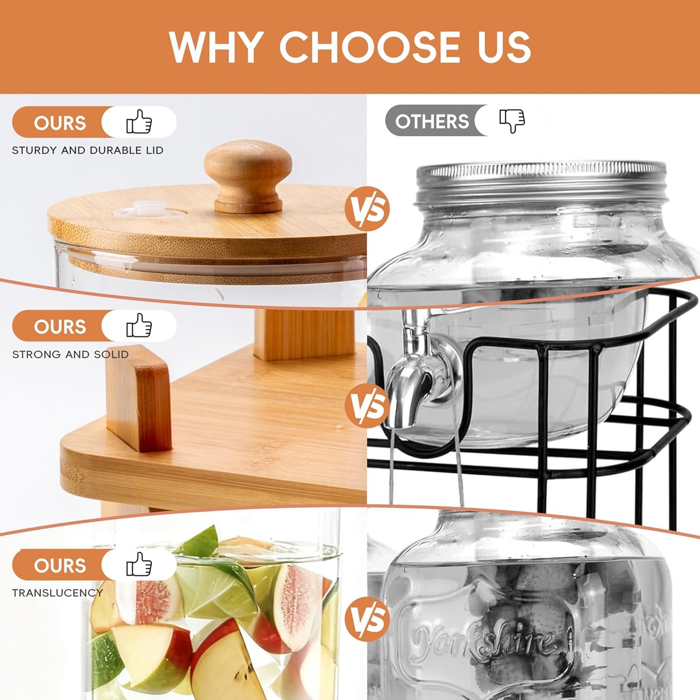 1.5 Gallon 2 Pack Glass Drink dispenser for parties,Beverage Dispenser With Wood Stand,Water Dispensers with spigot,lemonade dispenser,juice containers & water pitcher with lid