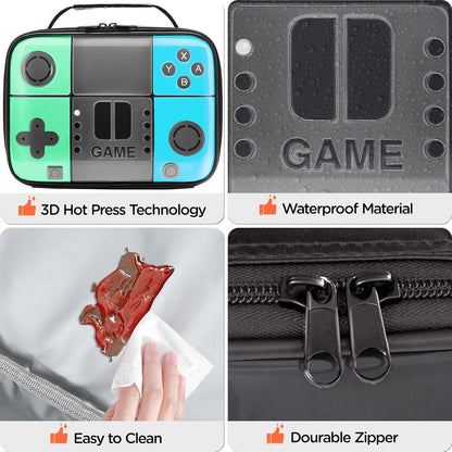 Kids Gamer Lunch Box for Boys, Game Console Insulated Lunch Bag, PU Leather Waterproof Lunchbox with Mesh Pocket, Durable Leakproof Lunch Tote Fits Bento Box for School