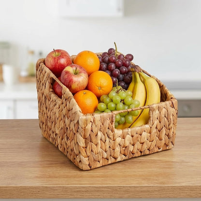 Set of 2 Wicker Pantry Basket – Handwoven Water Hyacinth Wicker Storage Baskets with Handles – Decorative Woven Baskets for Kitchen, Shelves & Organizing