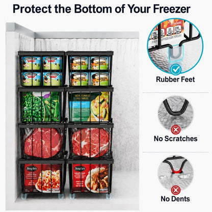iSPECLE Deep Freezer Organizer Bins, 5 Pack Chest Freezer Baskets for 7 Cu.Ft, Stackable Wire Chest Freezer Organizer Bins for Small Food, Strong Metal with Handles for Meat and Veggies, Black