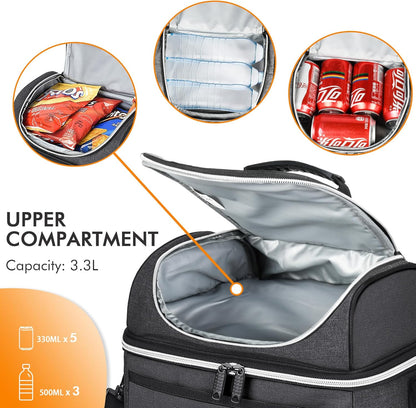 Tirrinia Reusable Lunch Box for Men Women, Insulated Lunch Bag Adult Work, Double Decker Leakproof Lunchbox for Office Picnic Beach—Dual Compartment Lunch Cooler Bag